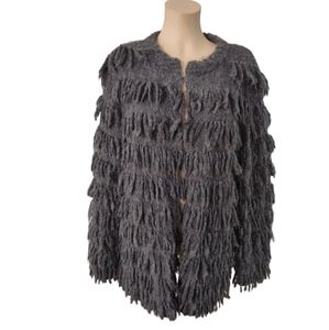 Marc Cain Grey Alpaca/Wool Blend Fringe Cardigan Sweater Size 4